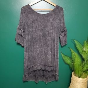 Annabelle Oversized Ruffle Sleeve Acid Wash Tunic